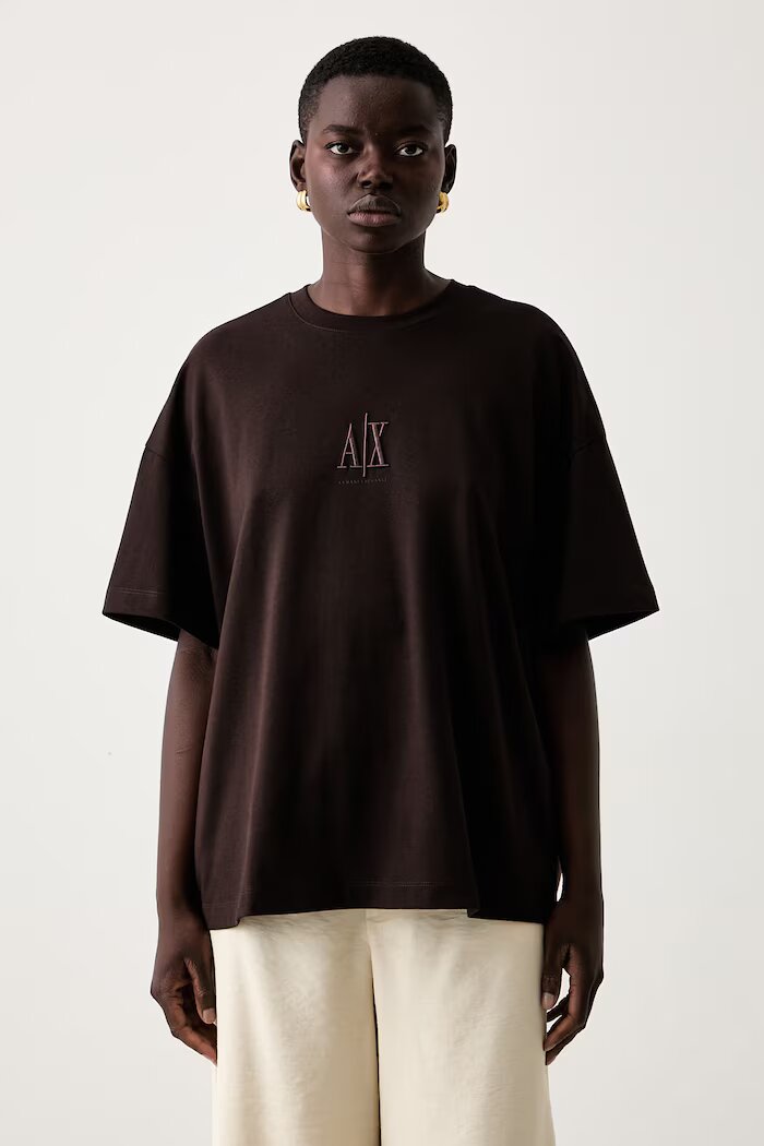 ARMANI EXCHANGE тениска дамска от памук кафява XW001182 AF15085