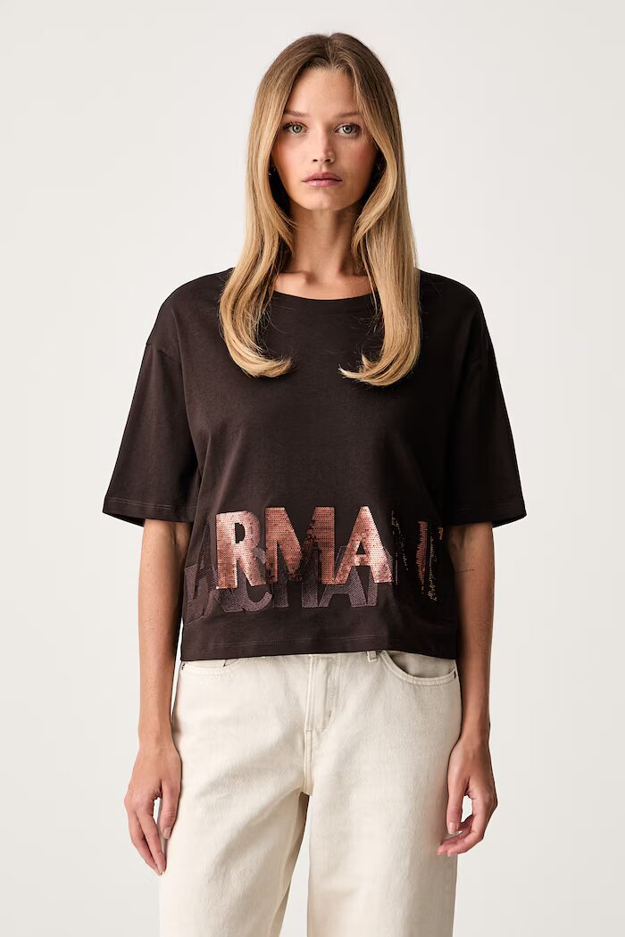 ARMANI EXCHANGE тениска дамска от памук кафява XW002779 AF10356