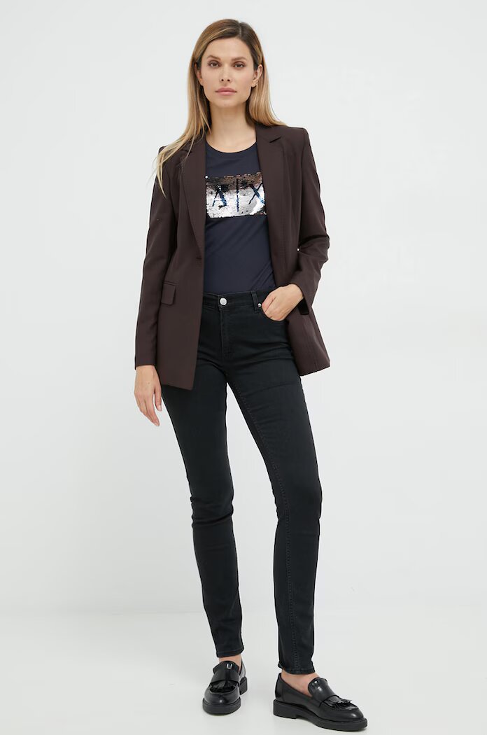 ARMANI EXCHANGE тениска дамска от памук тъмносиня 8NYTDL YJ73Z