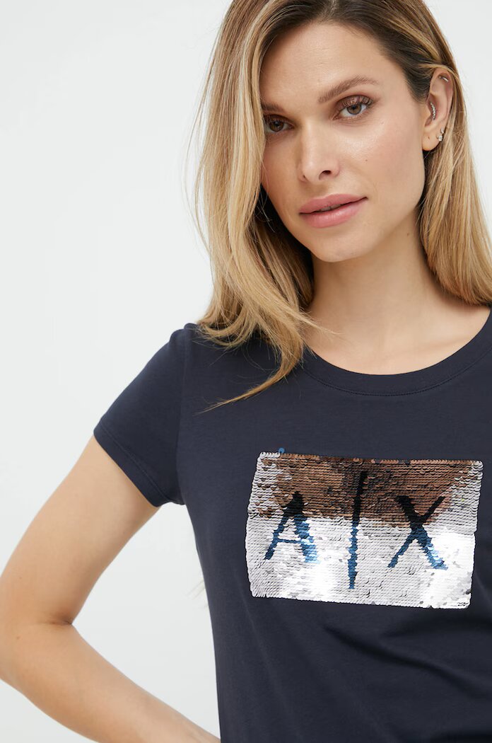 ARMANI EXCHANGE тениска дамска от памук тъмносиня 8NYTDL YJ73Z