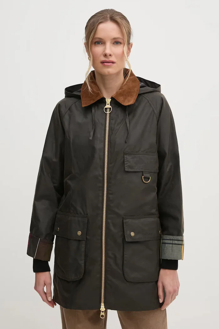 Barbour дълго яке дамско от памук HIGHCLERE зелено LWX1262