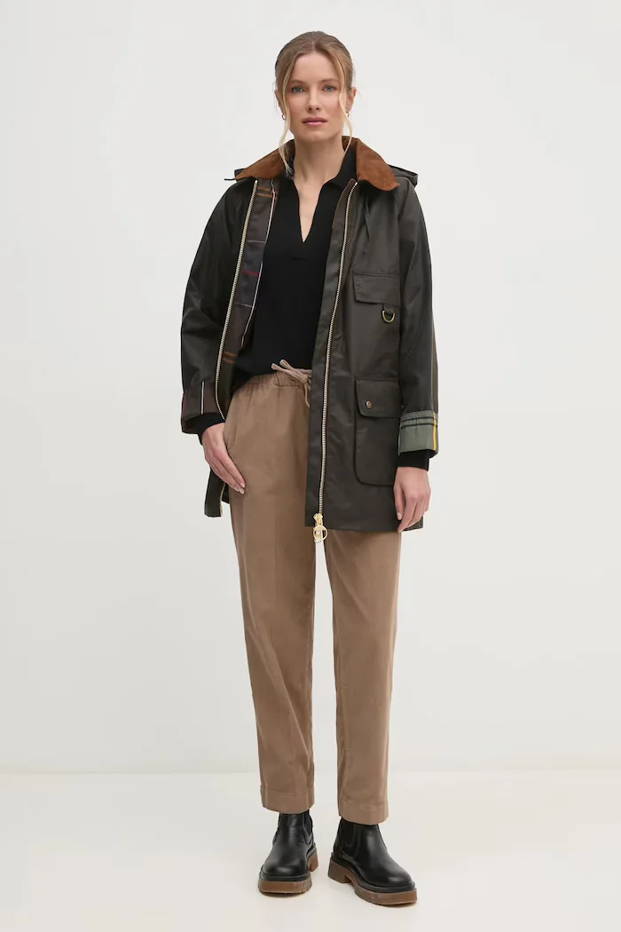 Barbour дълго яке дамско от памук HIGHCLERE зелено LWX1262