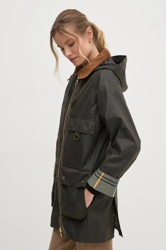 Barbour дълго яке дамско от памук HIGHCLERE зелено LWX1262
