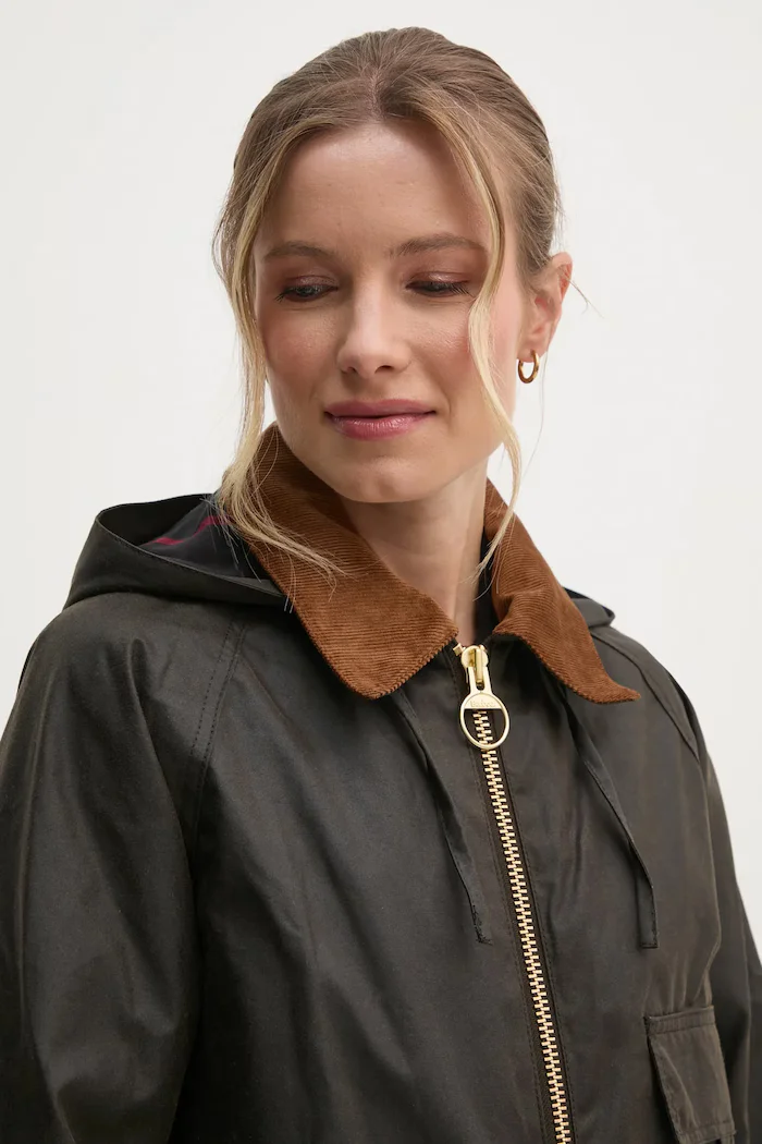 Barbour дълго яке дамско от памук HIGHCLERE зелено LWX1262