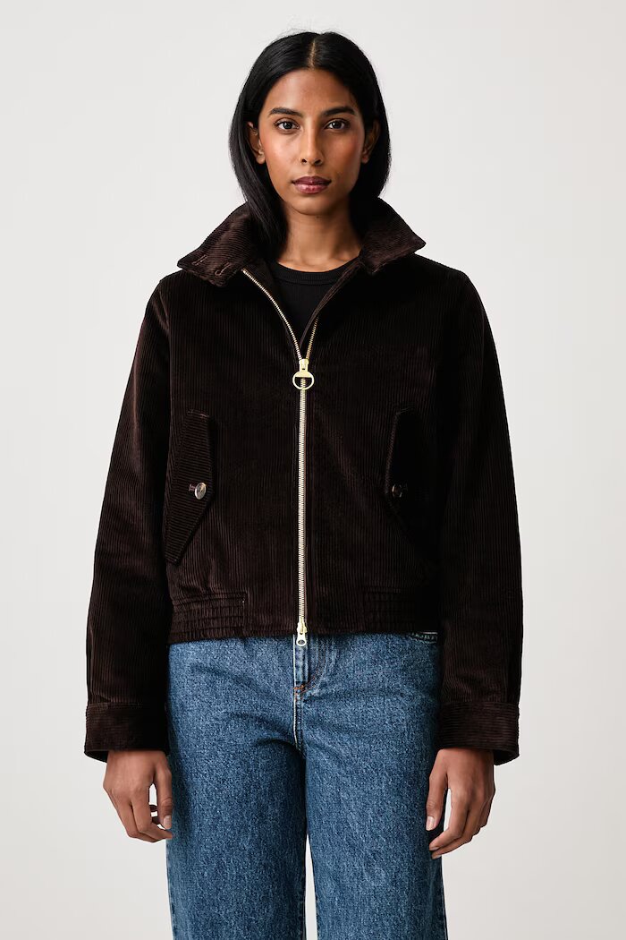 Barbour късо яке дамско от джинс Overton кафяво LCA0424