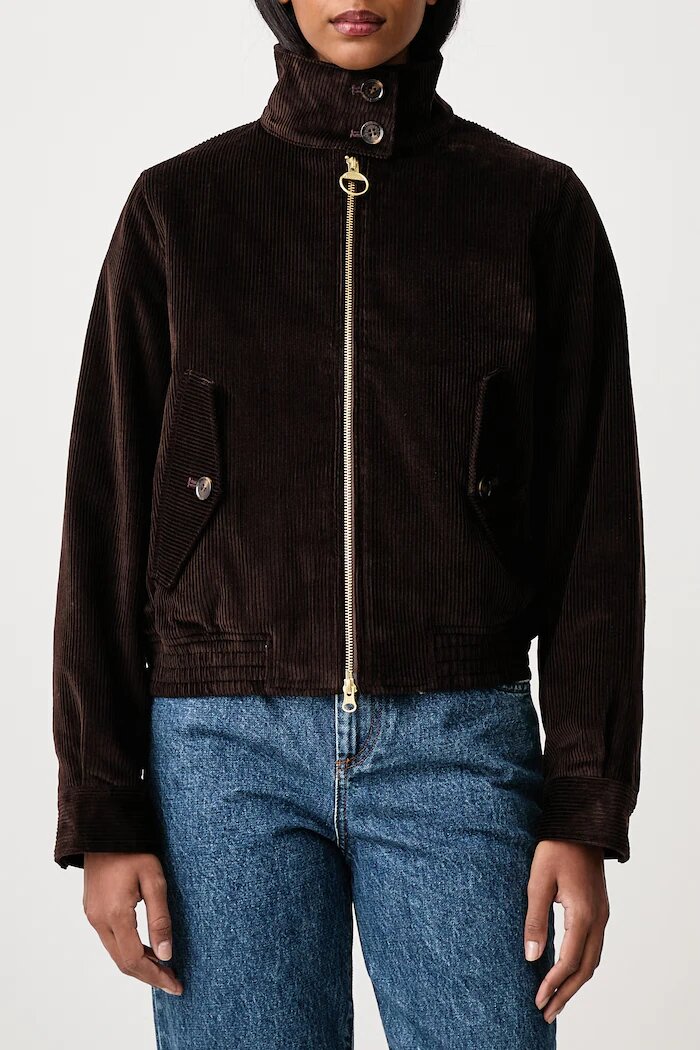 Barbour късо яке дамско от джинс Overton кафяво LCA0424