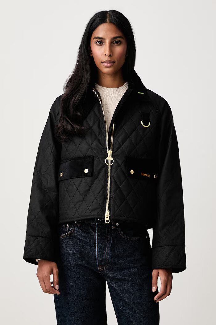 Barbour късо яке дамско от памук черно LWX1580