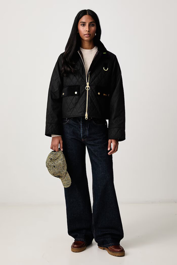 Barbour късо яке дамско от памук черно LWX1580