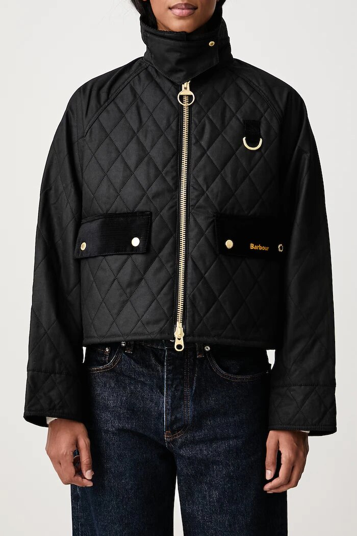 Barbour късо яке дамско от памук черно LWX1580