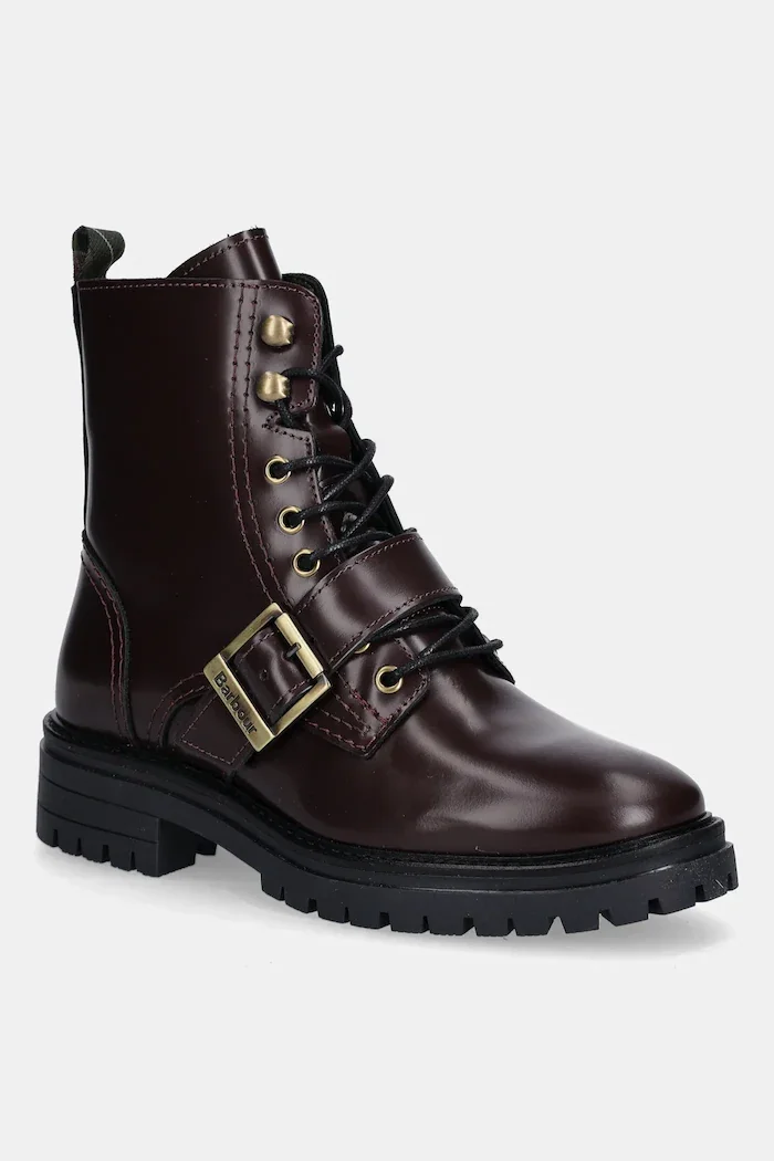 Barbour Кожени кубинки Ouseburne в бордо с равна подметка LFO0772RE91