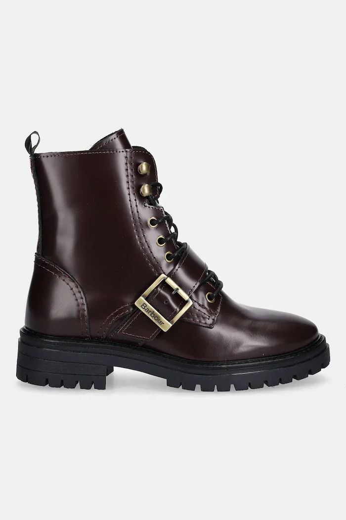 Barbour Кожени кубинки Ouseburne в бордо с равна подметка LFO0772RE91