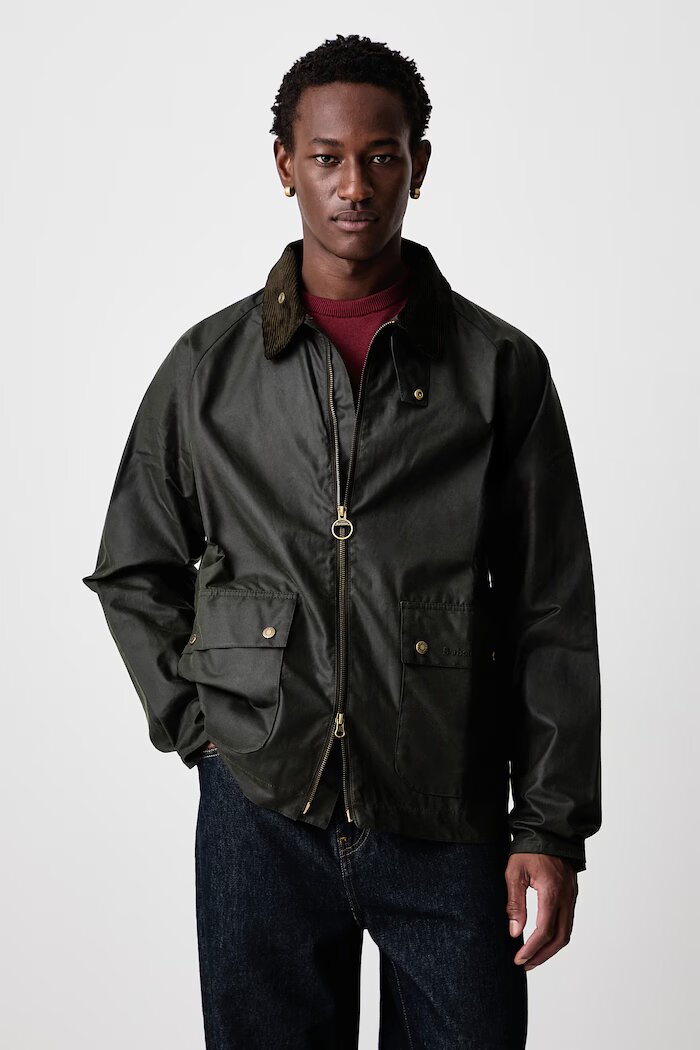 Barbour Мъжко яке от промазана материя BEDALE зелено MWX2205