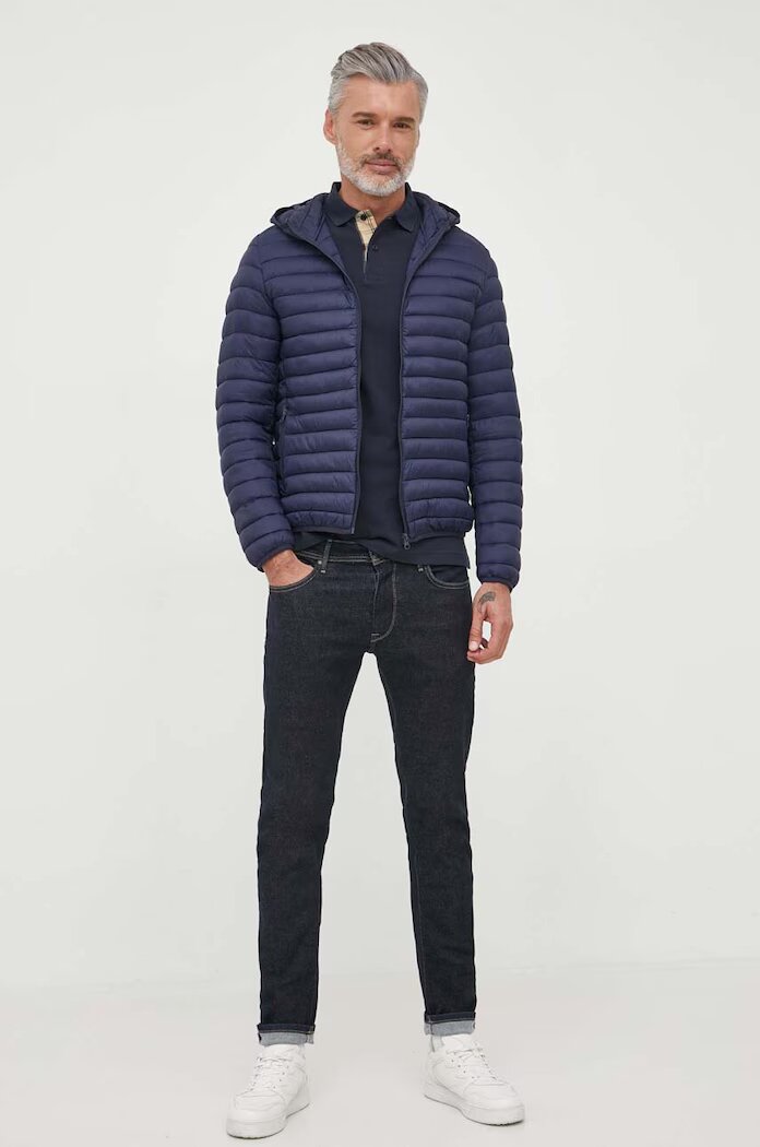 Barbour Памучна блуза с дълги ръкави в тъмносиньо с изчистен дизайн