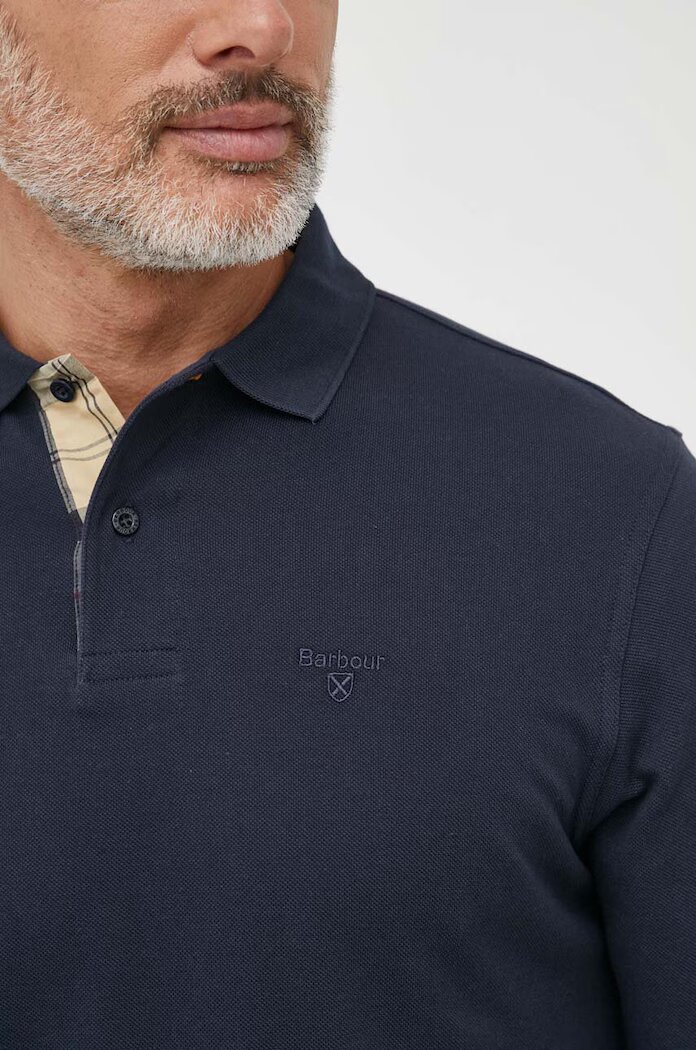 Barbour Памучна блуза с дълги ръкави в тъмносиньо с изчистен дизайн