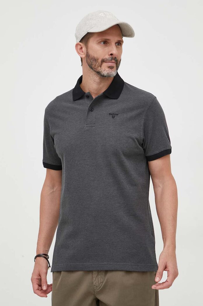 Barbour Памучна тениска с яка в черно с изчистен дизайн MML0628