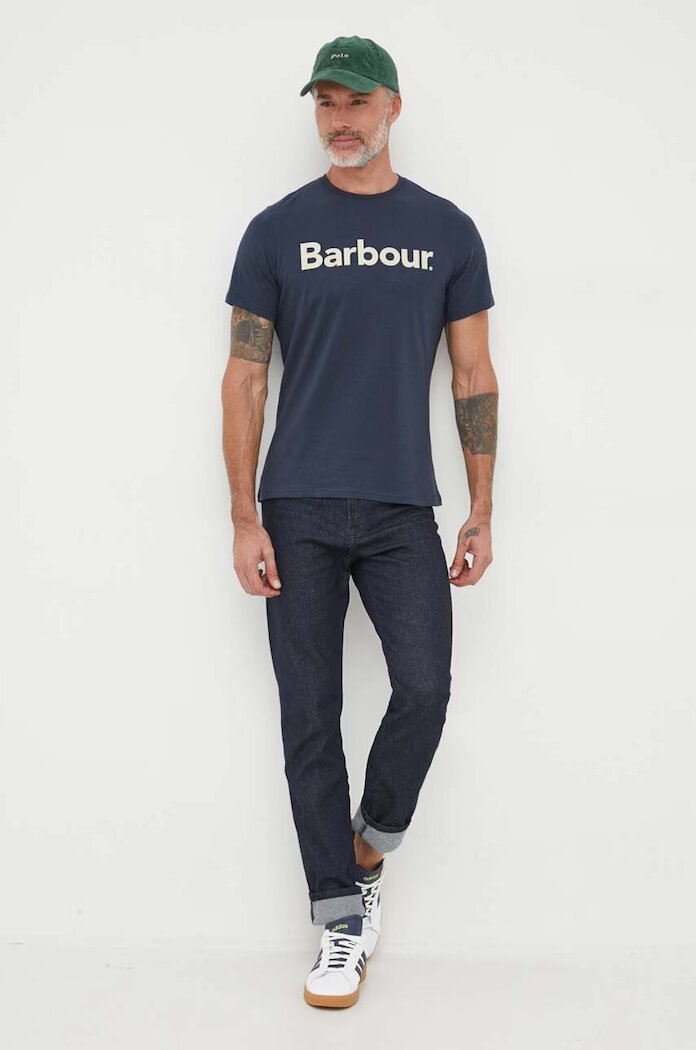 Barbour Памучна тениска в тъмносиньо с принт MTS0531