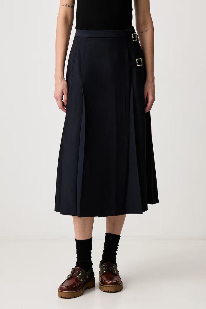Barbour плисирана пола с вискоза тъмносиня LSK0174NY99