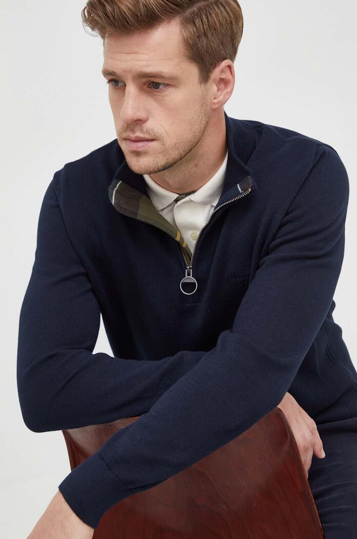 Barbour пуловер мъжки от памук ESSENTIALS тъмносин MKN1074