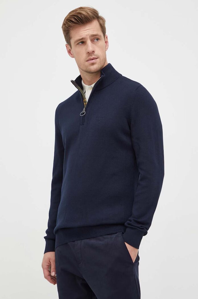 Barbour пуловер мъжки от памук ESSENTIALS тъмносин MKN1074