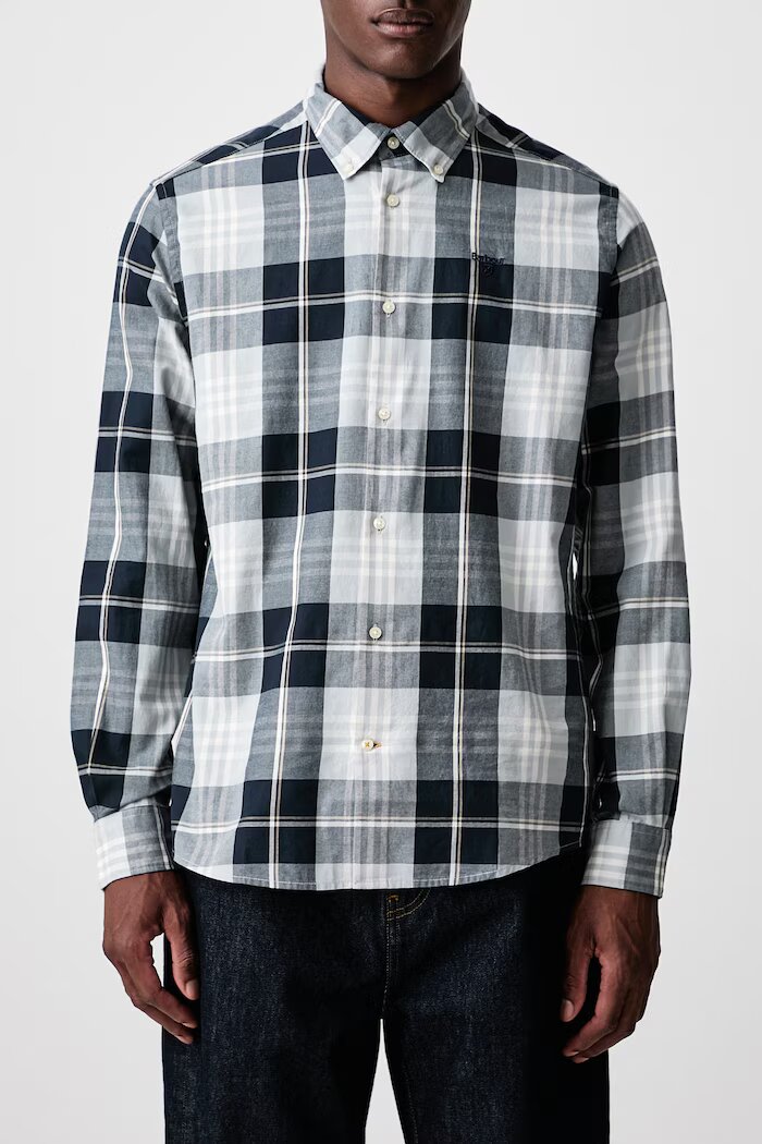 Barbour риза мъжка от памук EDGAR синя на каре MSH5355