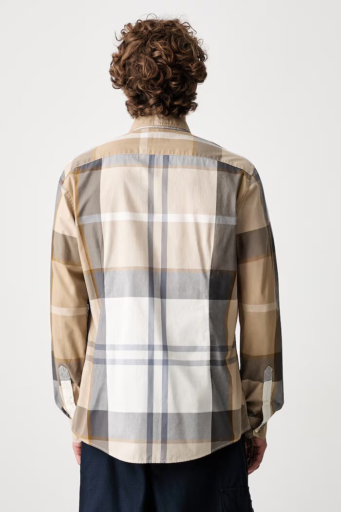 Barbour риза мъжка от памук Harris Tailored Shirt бежова на каре MSH5071