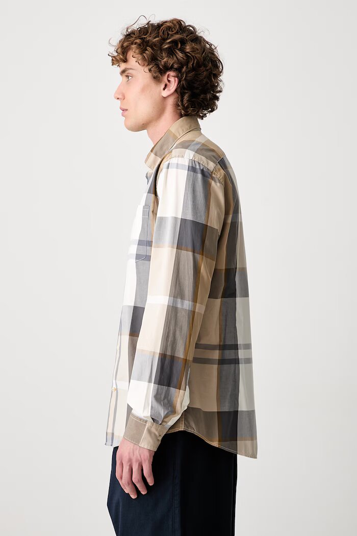 Barbour риза мъжка от памук Harris Tailored Shirt бежова на каре MSH5071