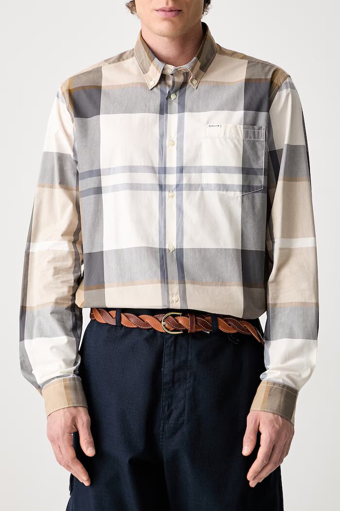 Barbour риза мъжка от памук Harris Tailored Shirt бежова на каре MSH5071