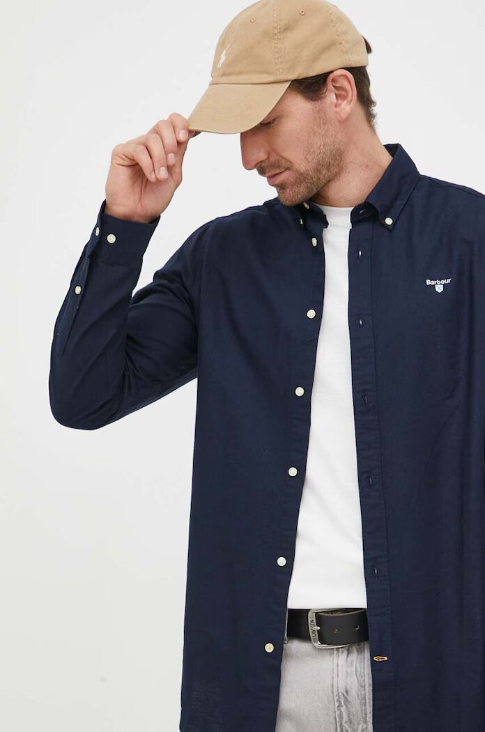 Barbour риза мъжка от памук OXTOWN тъмносиня MSH5301