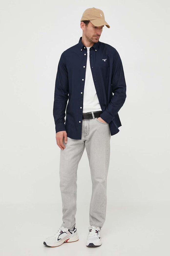 Barbour риза мъжка от памук OXTOWN тъмносиня MSH5301