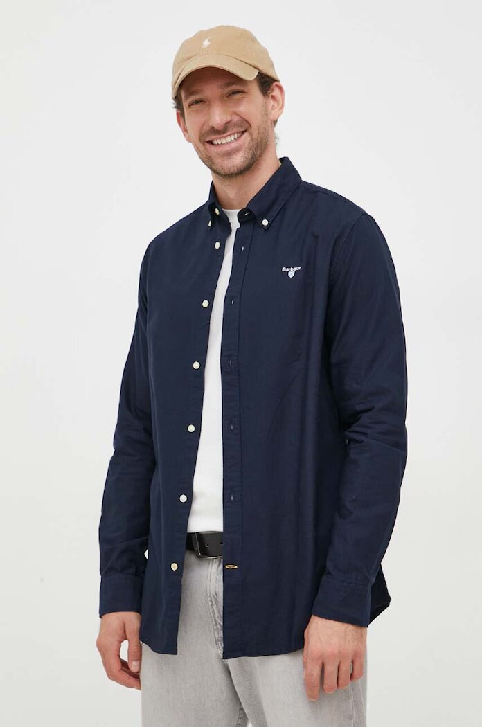 Barbour риза мъжка от памук OXTOWN тъмносиня MSH5301
