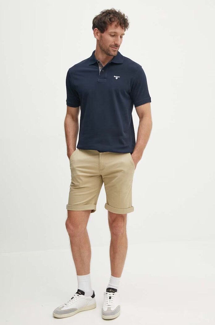 Barbour тениска с яка мъжка от памук тъмносиня MML0012