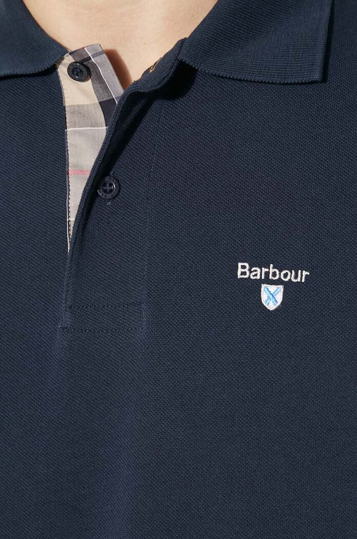 Barbour тениска с яка мъжка от памук тъмносиня MML0012