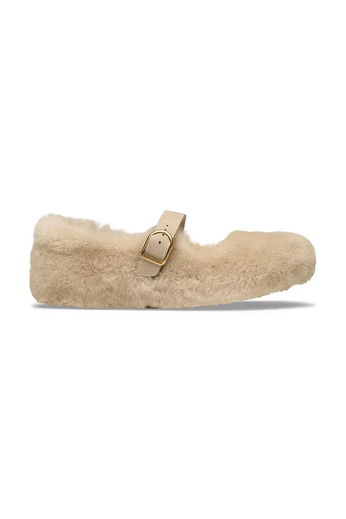 Birkenstock балеринки от кожа Santa Clarita Shearling бежови 1032708