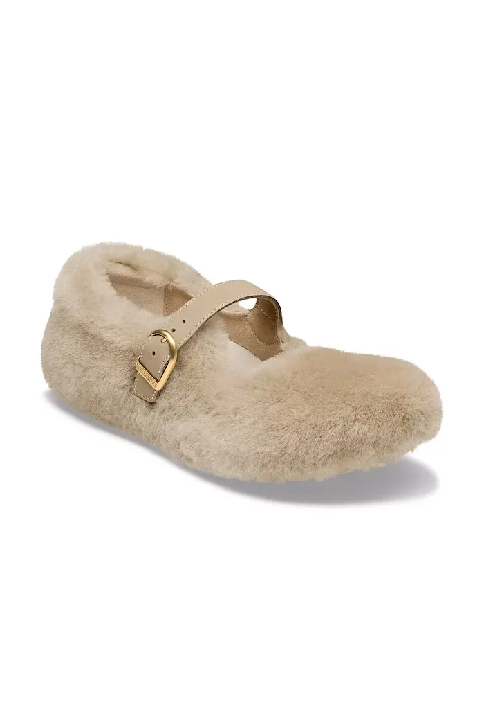 Birkenstock балеринки от кожа Santa Clarita Shearling бежови 1032708
