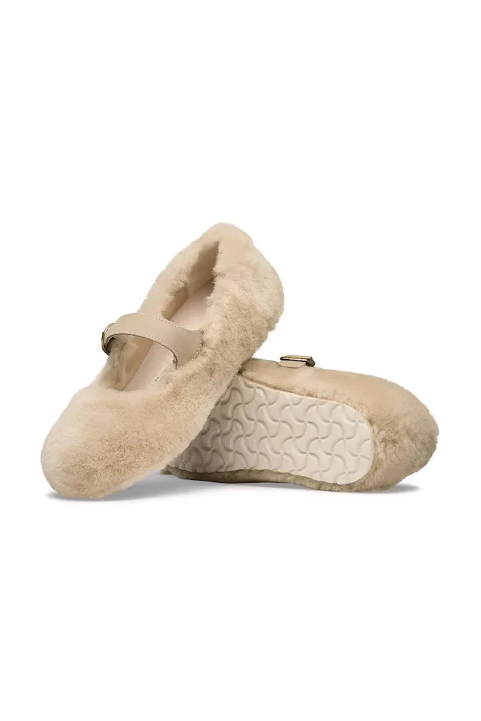 Birkenstock балеринки от кожа Santa Clarita Shearling бежови 1032708