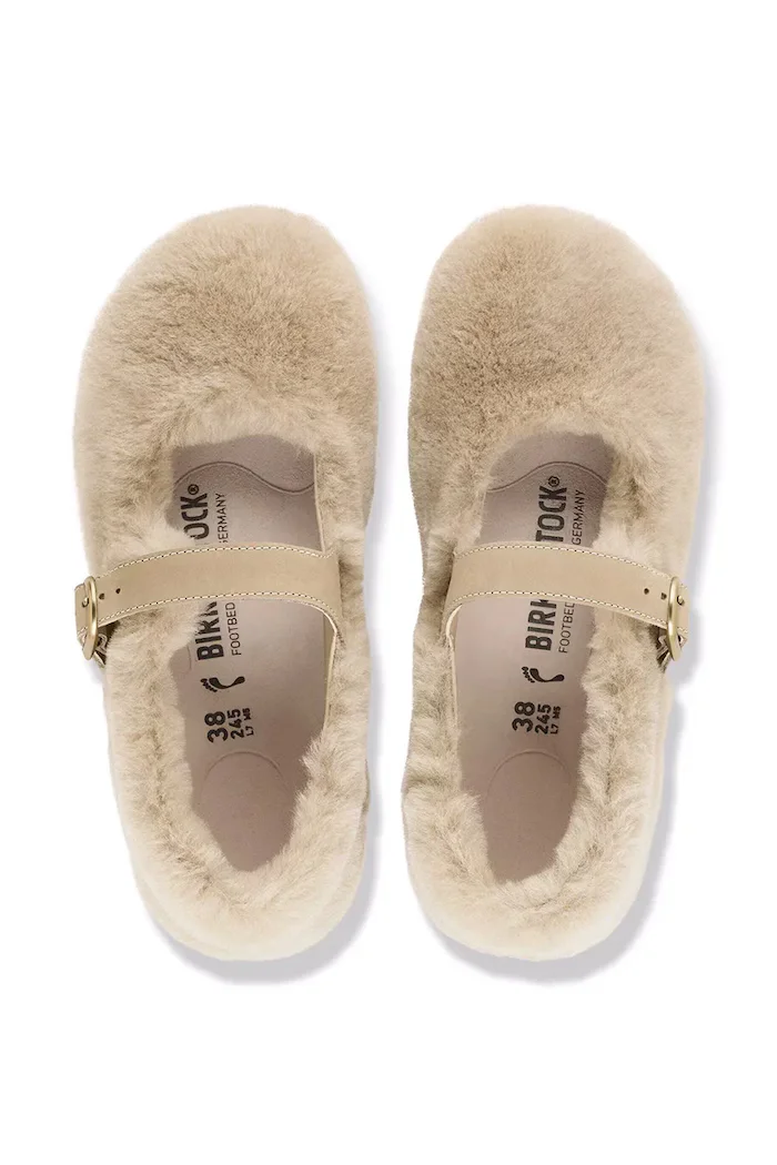 Birkenstock балеринки от кожа Santa Clarita Shearling бежови 1032708