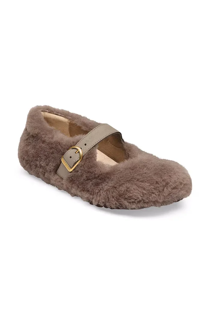 Birkenstock балеринки от кожа Santa Clarita Shearling кафяви 1032639