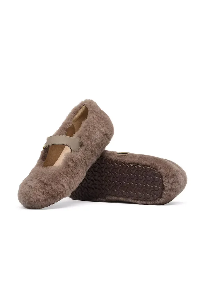 Birkenstock балеринки от кожа Santa Clarita Shearling кафяви 1032639