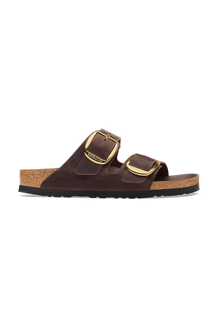 Birkenstock чехли дамски от кожа Arizona Big Buckle Oiled Leather кафяви 1032886