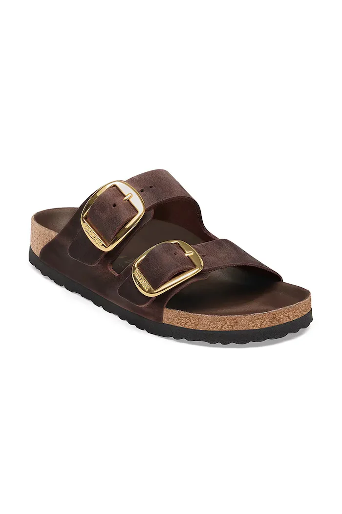 Birkenstock чехли дамски от кожа Arizona Big Buckle Oiled Leather кафяви 1032886