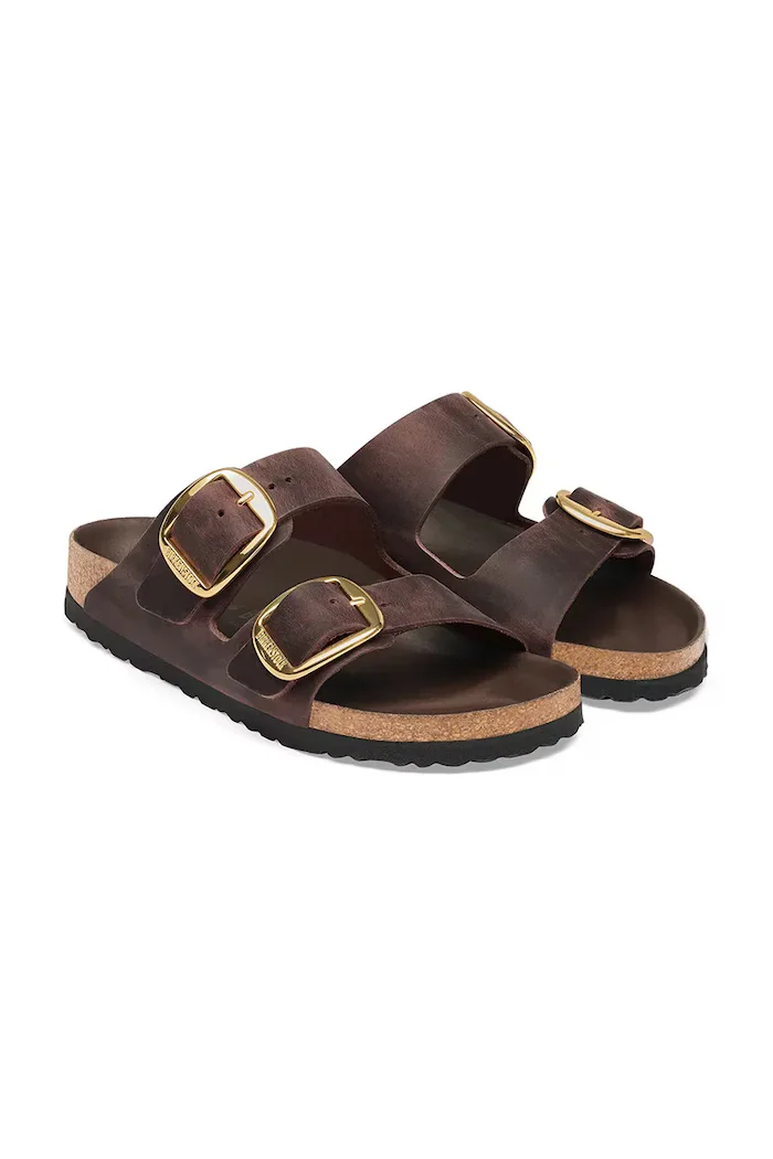 Birkenstock чехли дамски от кожа Arizona Big Buckle Oiled Leather кафяви 1032886