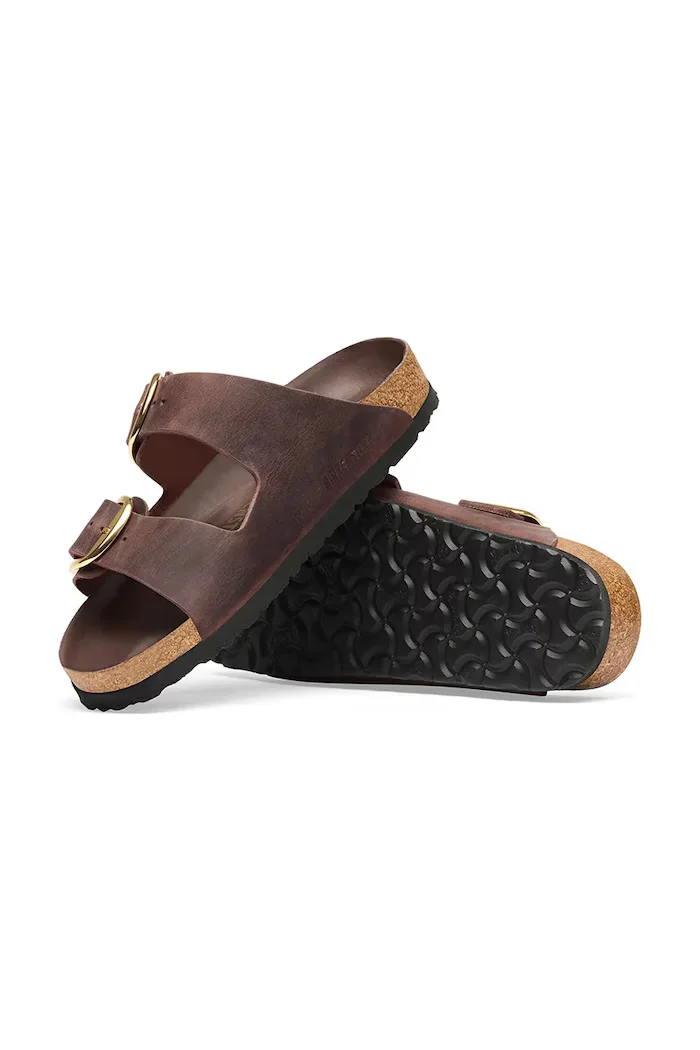 Birkenstock чехли дамски от кожа Arizona Big Buckle Oiled Leather кафяви 1032886