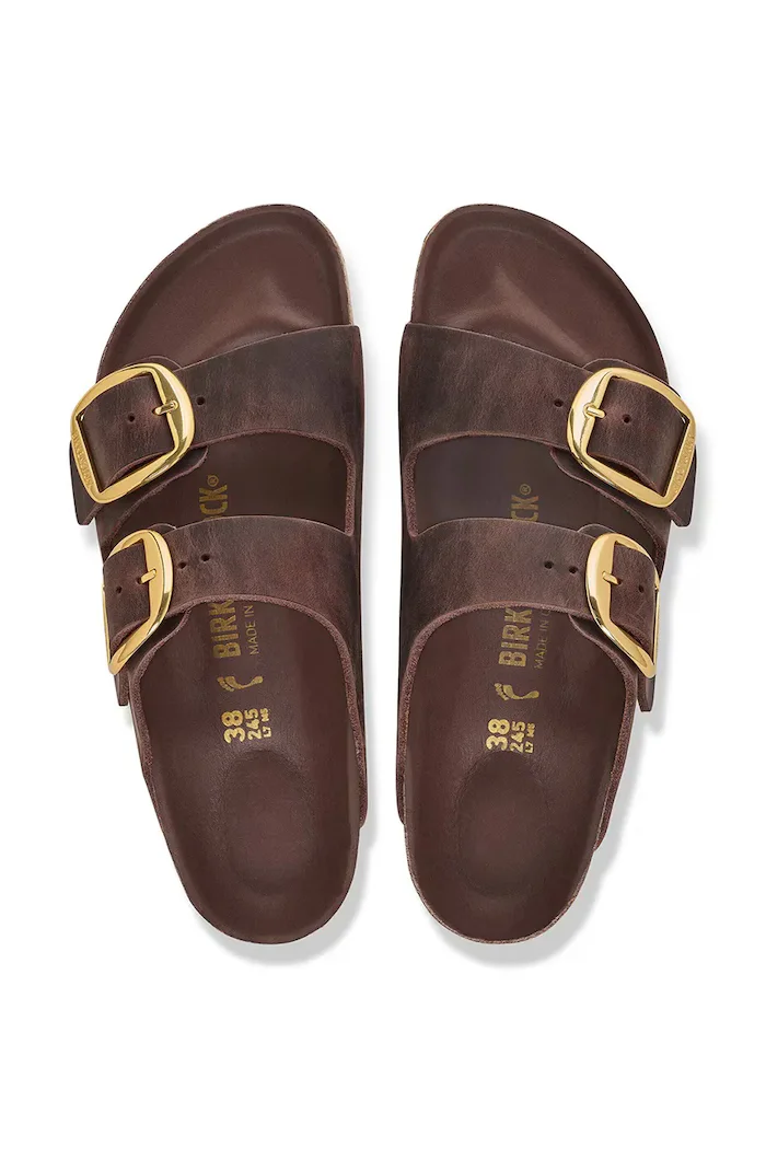 Birkenstock чехли дамски от кожа Arizona Big Buckle Oiled Leather кафяви 1032886