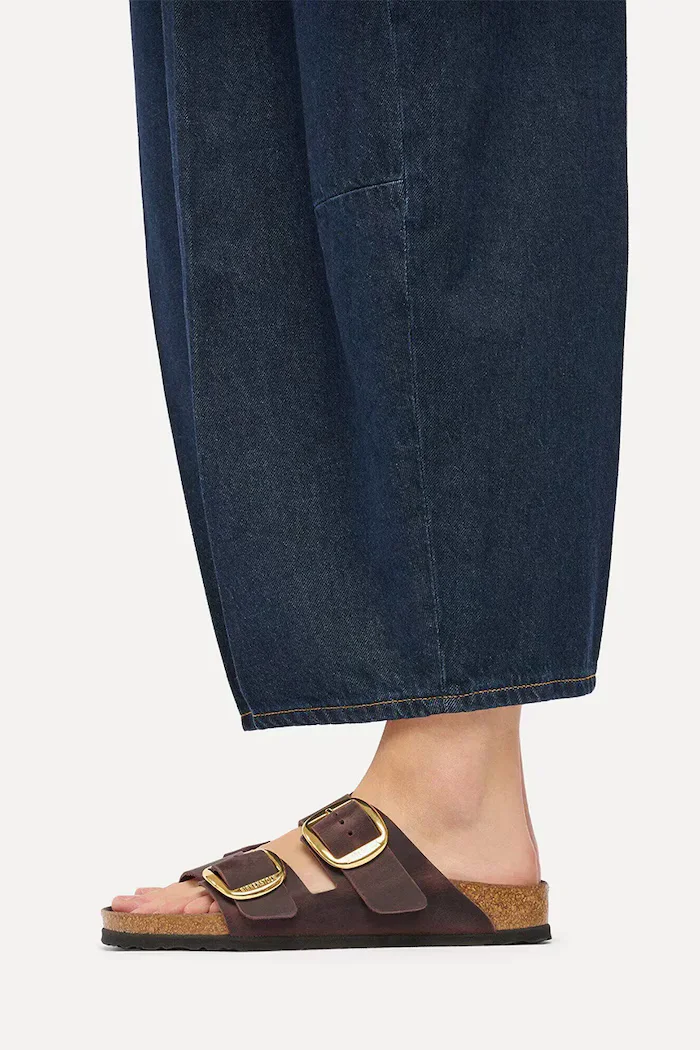 Birkenstock чехли дамски от кожа Arizona Big Buckle Oiled Leather кафяви 1032886