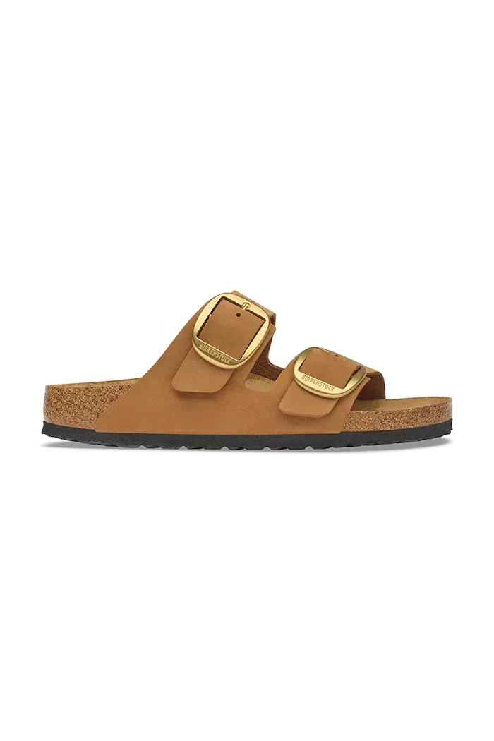 Birkenstock чехли дамски от набук Arizona Big Buckle Nubuck Leather кафяви 1032989