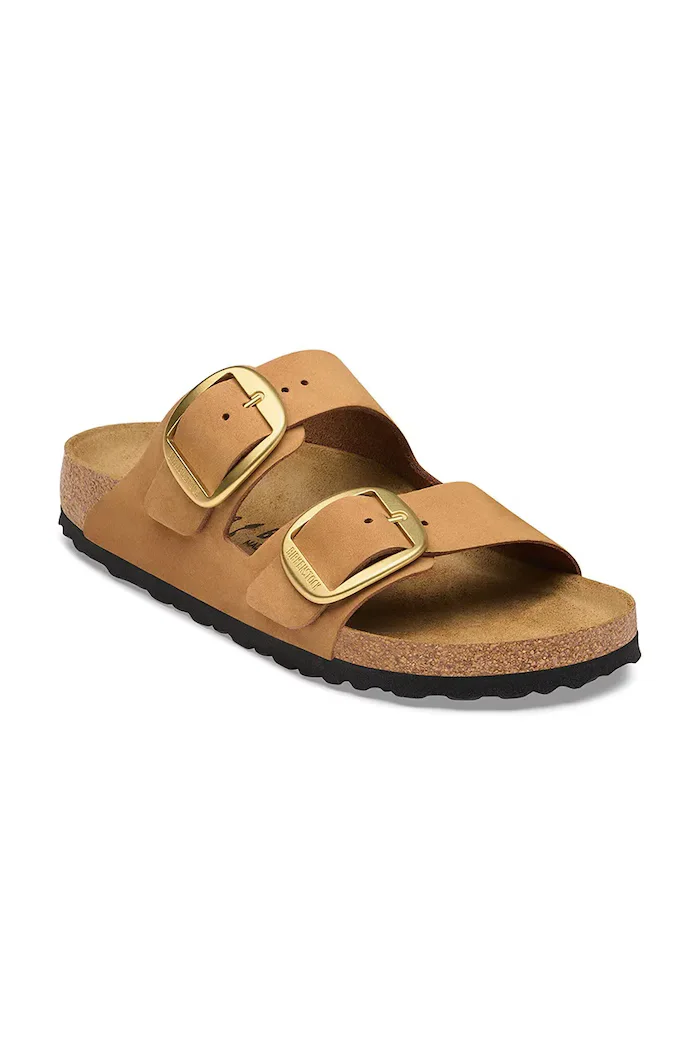 Birkenstock чехли дамски от набук Arizona Big Buckle Nubuck Leather кафяви 1032989