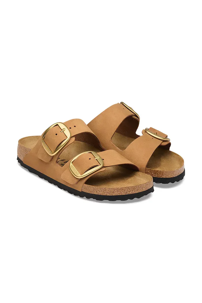 Birkenstock чехли дамски от набук Arizona Big Buckle Nubuck Leather кафяви 1032989