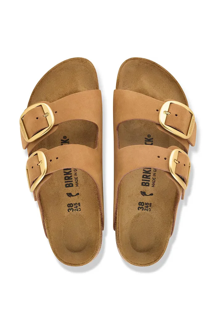 Birkenstock чехли дамски от набук Arizona Big Buckle Nubuck Leather кафяви 1032989