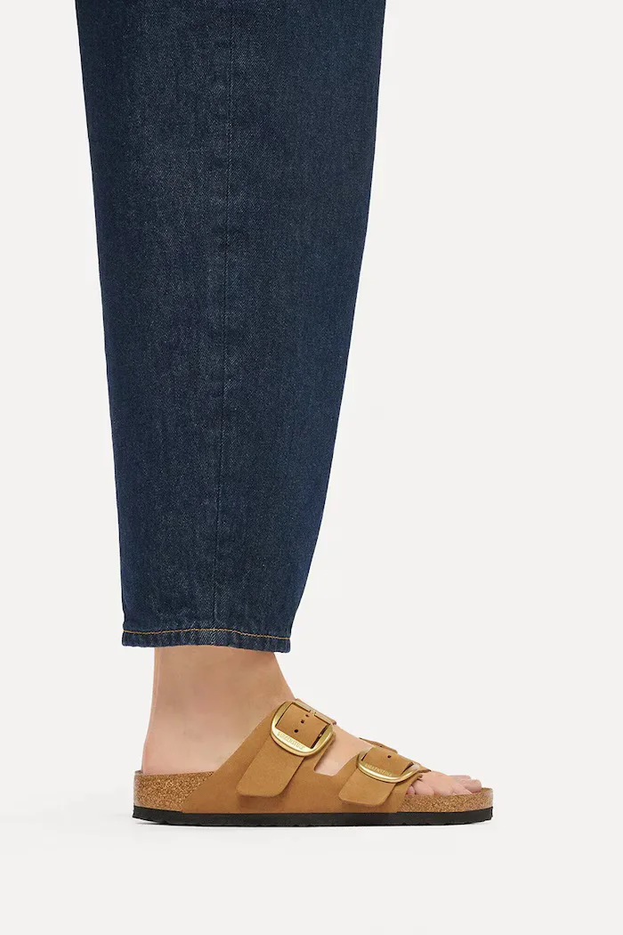 Birkenstock чехли дамски от набук Arizona Big Buckle Nubuck Leather кафяви 1032989