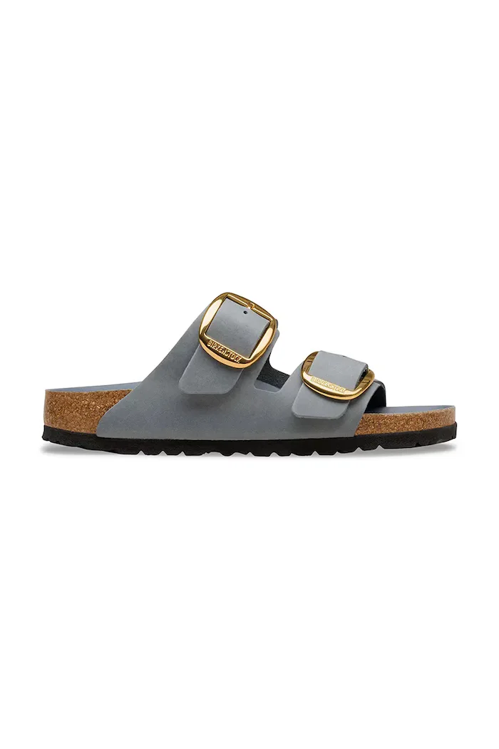 Birkenstock чехли дамски от набук Arizona Big Buckle сиви 1032071